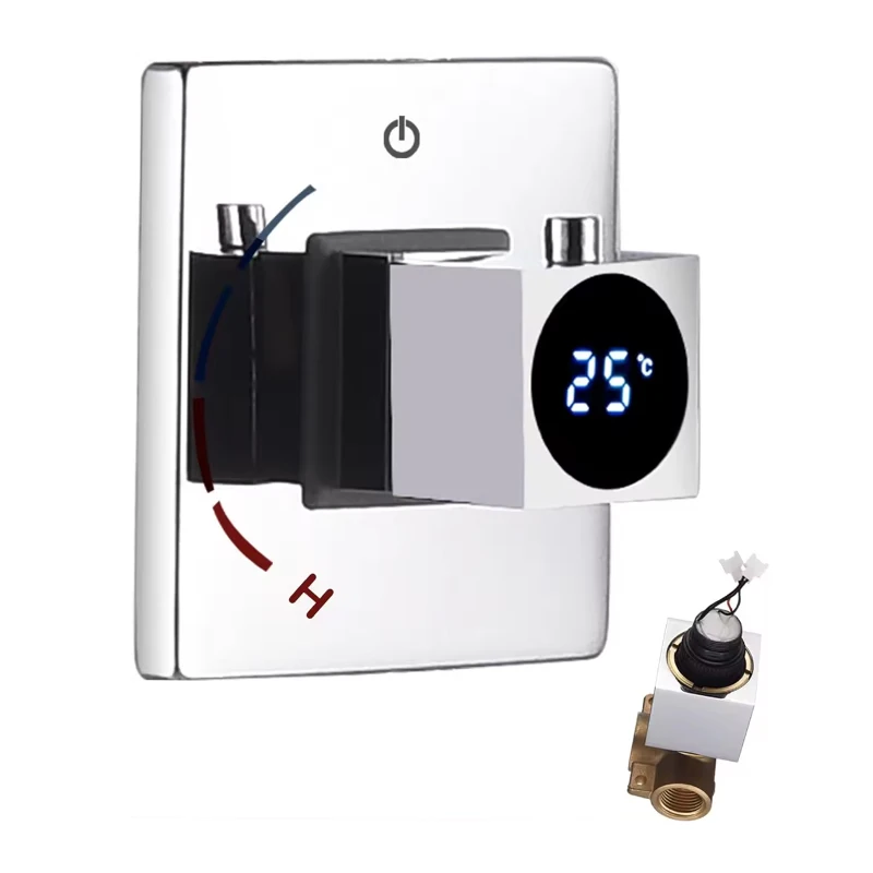 

Digital Display Thermostatic Shower Diverter Valve Kit Temperature Control Rough-In Mixing Shower Valve Polished Chrome Surface