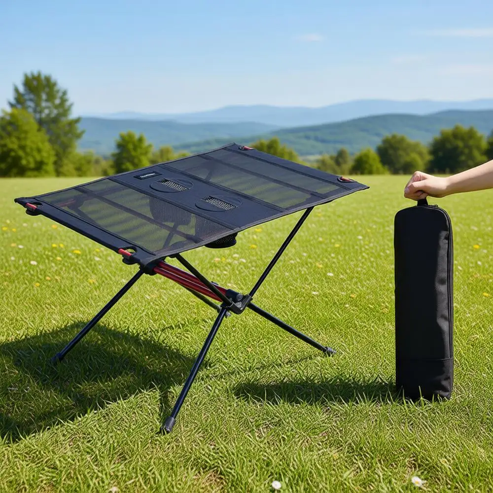 

Ultralight 1.6 lbs Portable Backpacking Table with Carry Bag and Cup Holder, Ideal for Camping, Picnics, and Beach Trips
