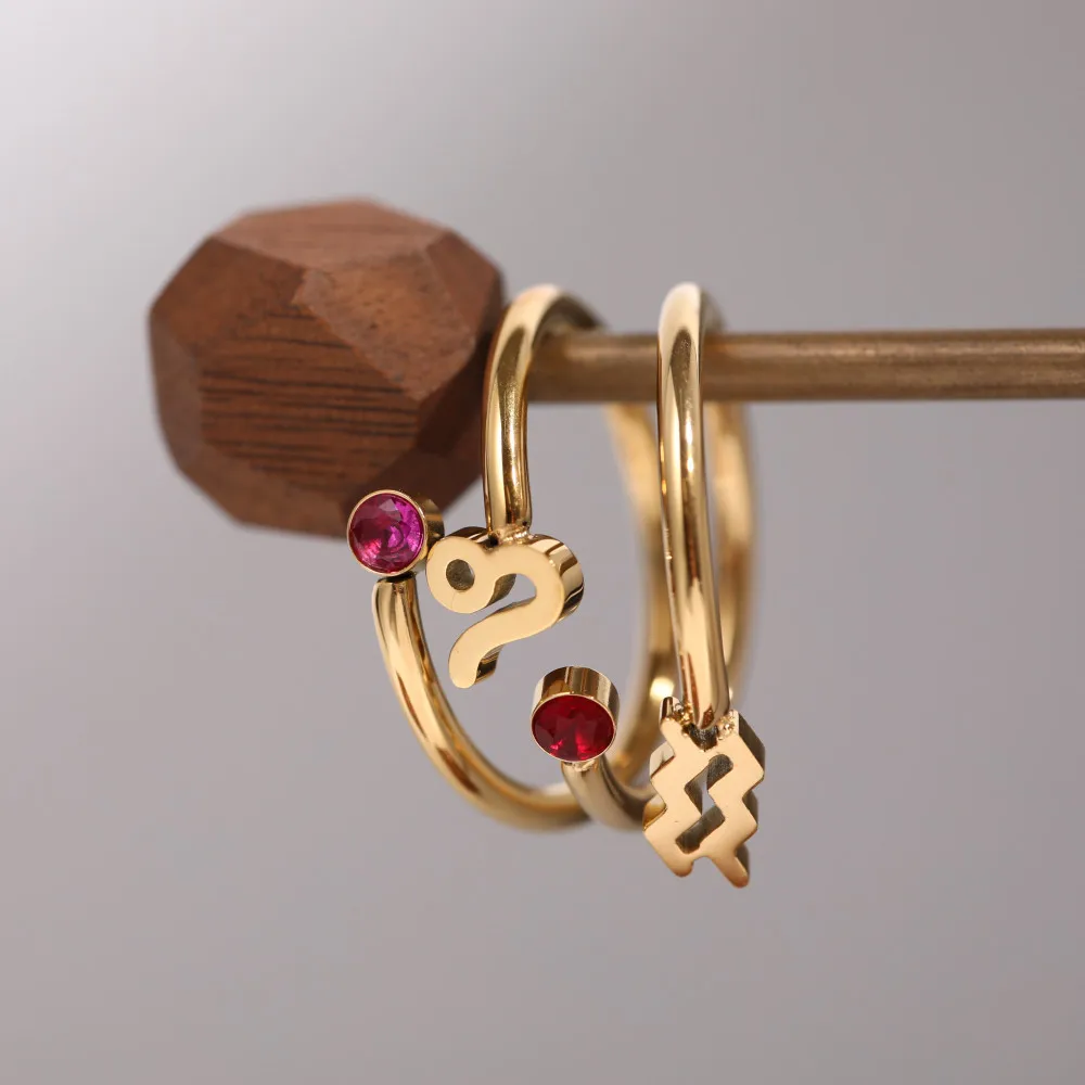 Sternzeichen-Schmuck, vergoldeter Edelstahl, 12-Horoskop-Sternzeichen-Edelstahlring, Geburtsstein, verstellbare Öffnung, Fingerring