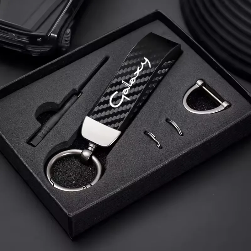 

Carbon fiber Leather Car Keyring Exquisite Anti-lost Car Keychain For Ford Galaxy MA6 2011 2015 2016 Auto Accessories