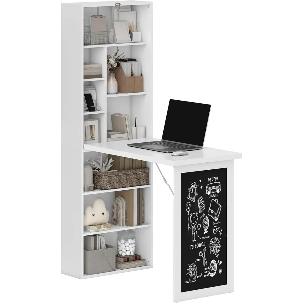 مكتب كتابة قابل للطي وقابل للتحويل، وخزانة مكتب مثبتة على الحائط مع سبورة، ورف جانبي مكتب منزلي متعدد الوظائف #1
