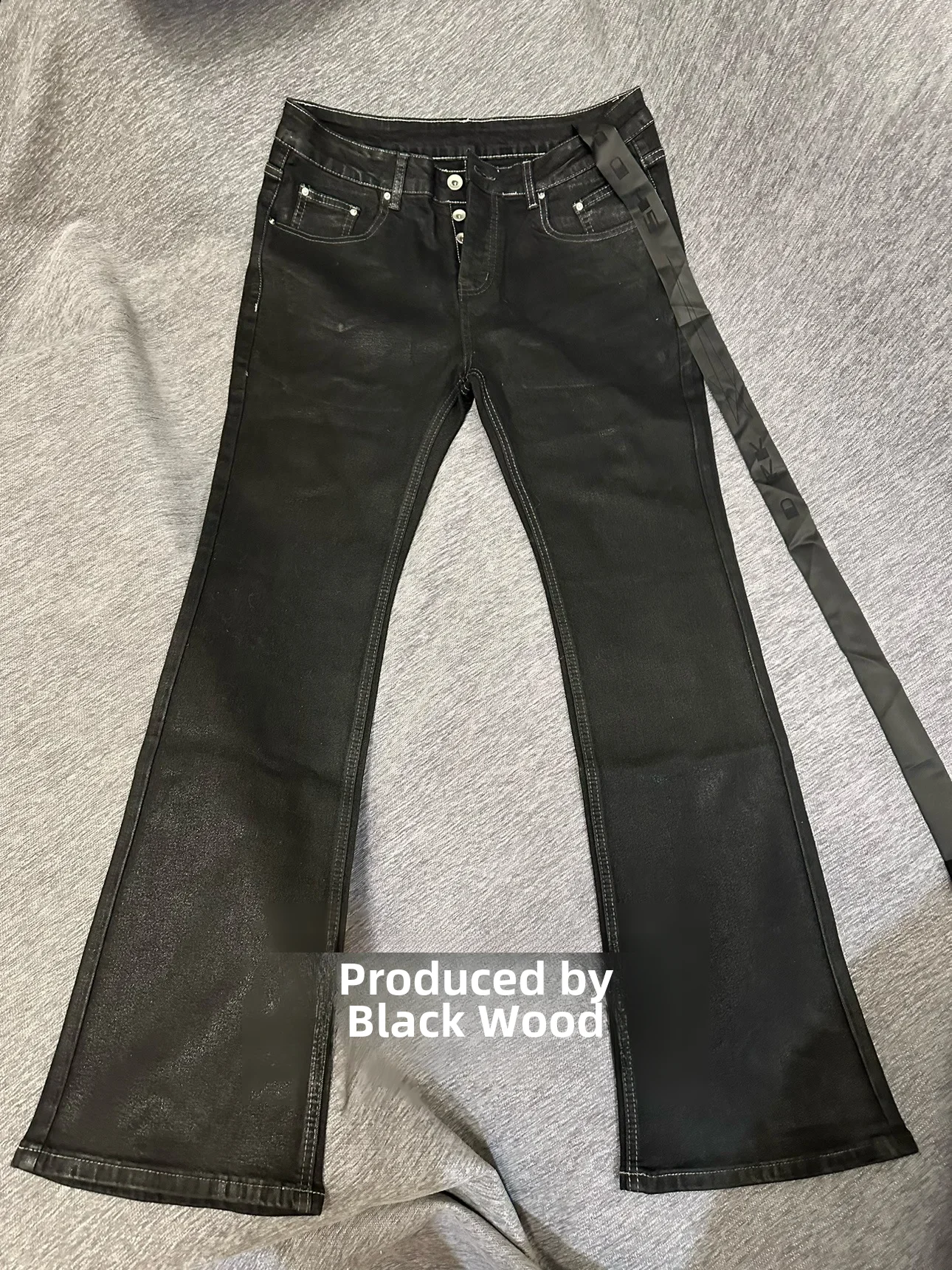 Black Wood Ro Style Handmade Jeans Belt Durable High Elasticity Brush Coated Polymer Material For Fashionable Streetwear