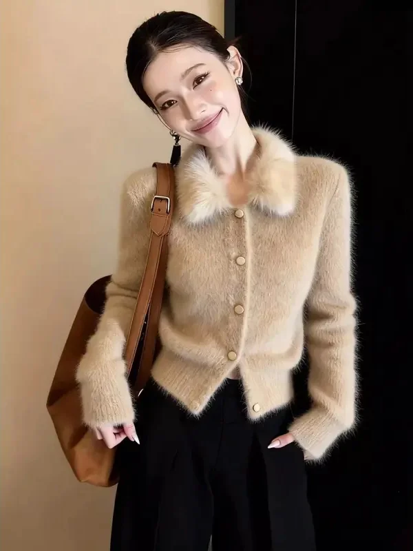 

Модный вязаный кардиган из вельвета цвета хаки для женщин, новая зимняя модель, с круглым вырезом, на пуговицах, длинный, мягкий, из полиэфирного волокна