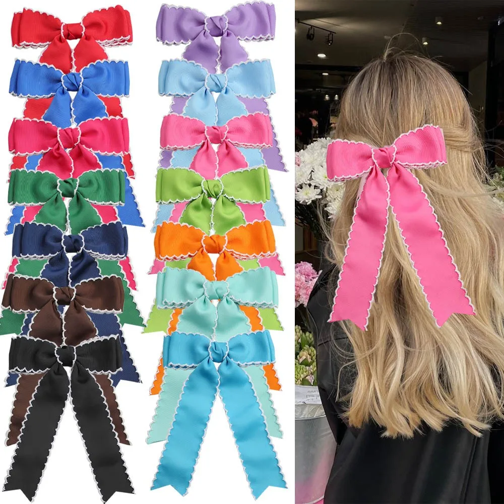 

30pc Baby Girls Hair Clips 5-Inch Frill Bow Ribbon Barrettes Wave Hairpins Bulk Kids Edge Lock Hair Accessories Headwear