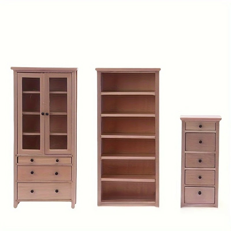 

1pc 1/12 Scale Dollhouse Mini Wooden Bookcase Storage Shelf Cabinet Model Accessories for Living Room Decor Ornament Model