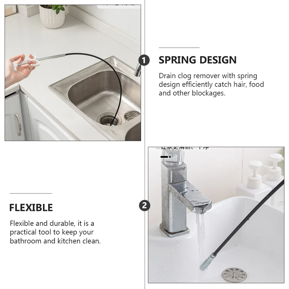 

2pcs Drain Clog Remover Spring Design Flexible Grabber Tool For Bathroom Kitchen Sink Toilet Cleaning Sewer Cleaner Pipeline
