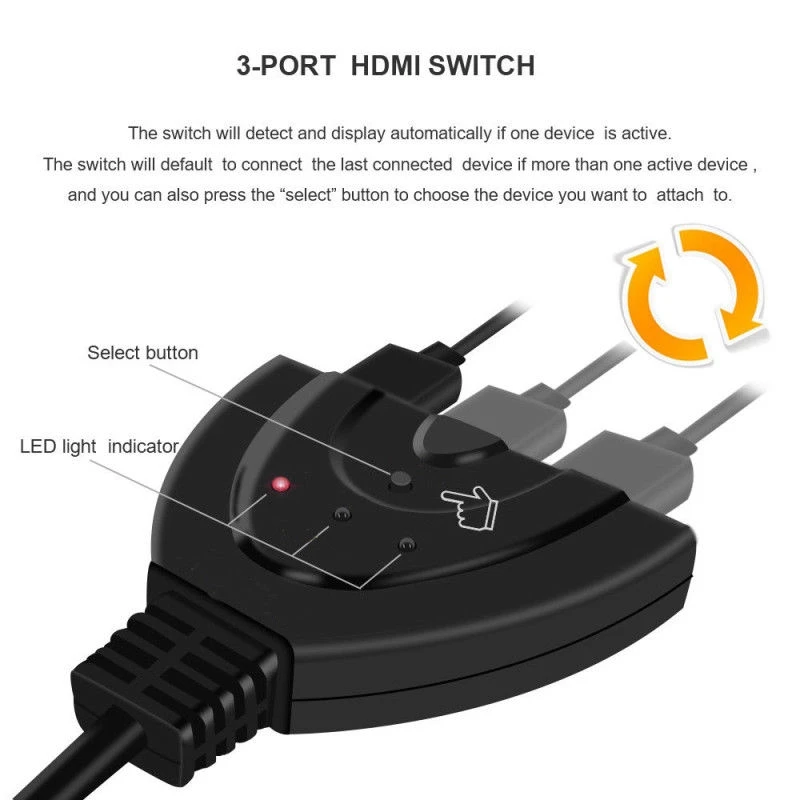 مفتاح متوافق مع HDMI جهاز تقسيم KVM ، 3 إدخال ، مخرج واحد ، كابل لـ HDTV ، PS4 ، Xbox ، 4.5 P ، محول محور تبديل التبديل