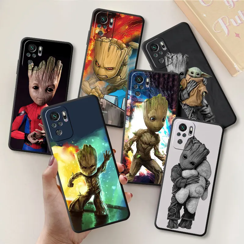 Capa para Xiaomi Redmi Note 11T 10 Lite 10S 11 Pro 9S 9 8T 11S 8 7 Pro + 5G Pro Note11 11E 4G Capa para-choques preta Marvel Groot