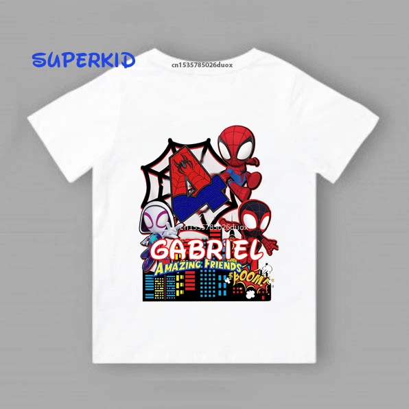 New Summer 2024 2 3 4 5 6 7 8 9 Amazing Friends Birthday Short Sleeve Kid Shirt Spiderman Personalize Name Birthday Boy T-shirt