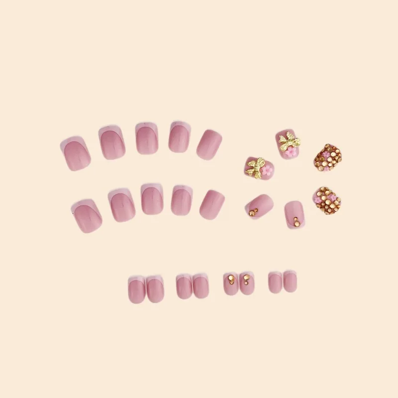 24pcs/set Short Square 3d Metal Butterfly Finger Nails For Girls False Nails With Charms Press On Summer Nail Art Removable