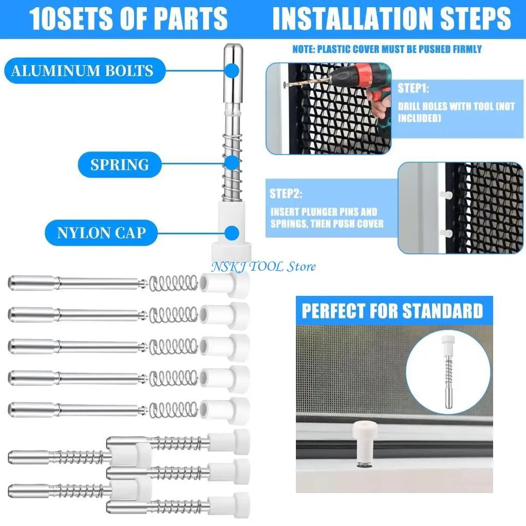 L8RC Strong Aluminum Window Screen Fasteners Corrosion Resistant Spring Loaded Latches Window Screen Plungers for Screens