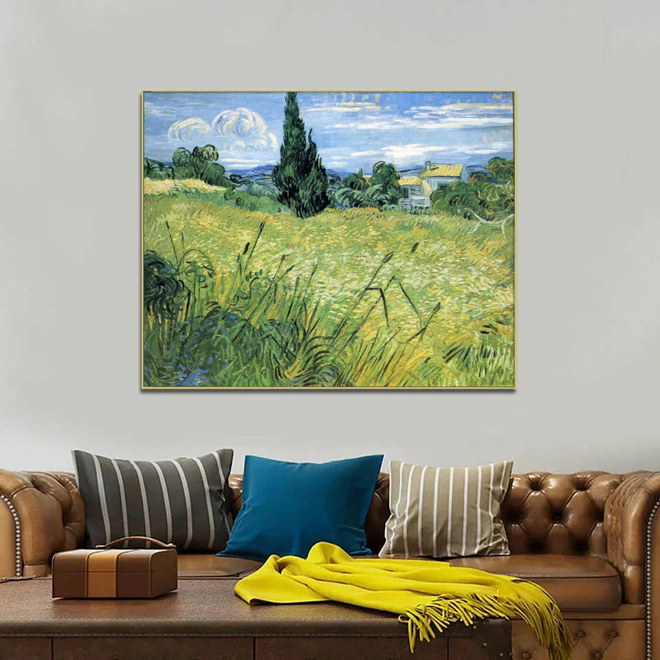 Green Wheat Field with Cypress by Claude Monet,Hand painted landscape oil painting on linen canvas,Room picture wall decoration