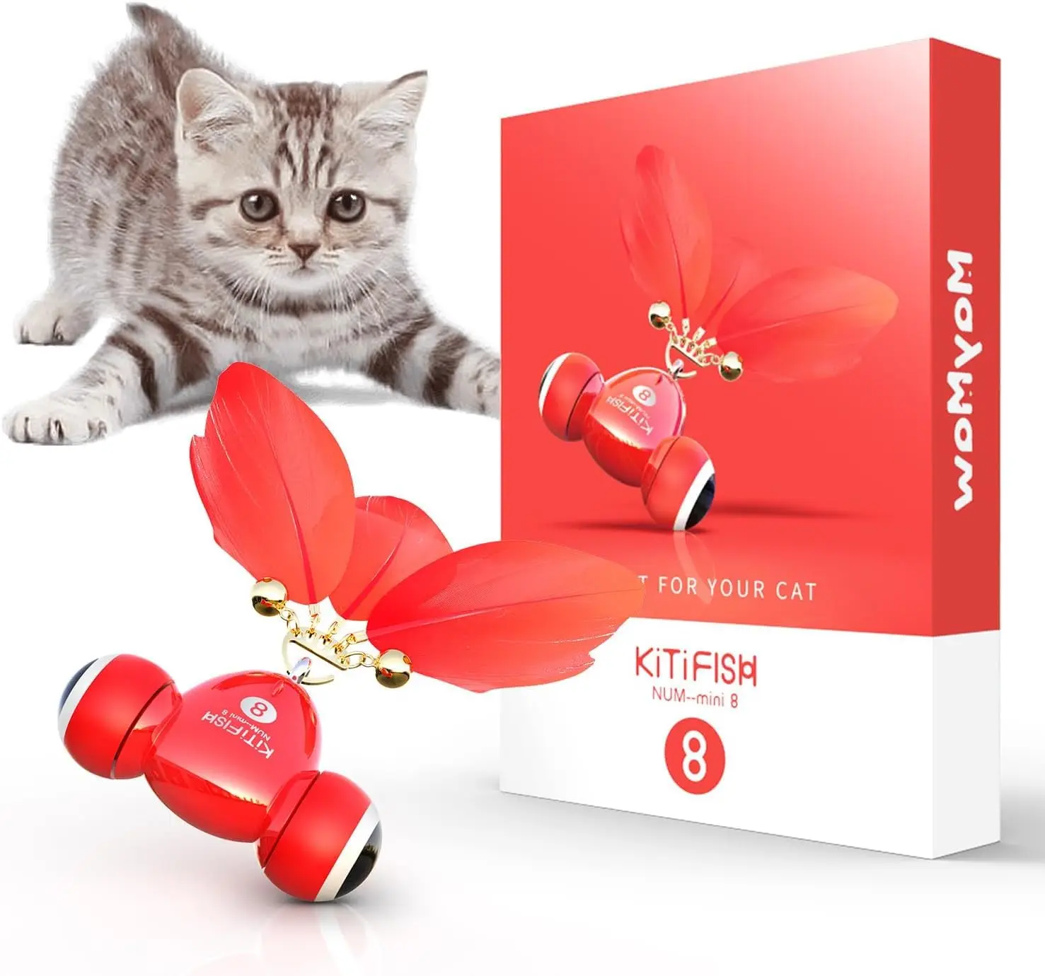 

Duasdne Kitifish Rechargeable Automatic Cat Toy with Feather and Bell Motion Activate Fast Rolling on Carpet for Indoor Cats