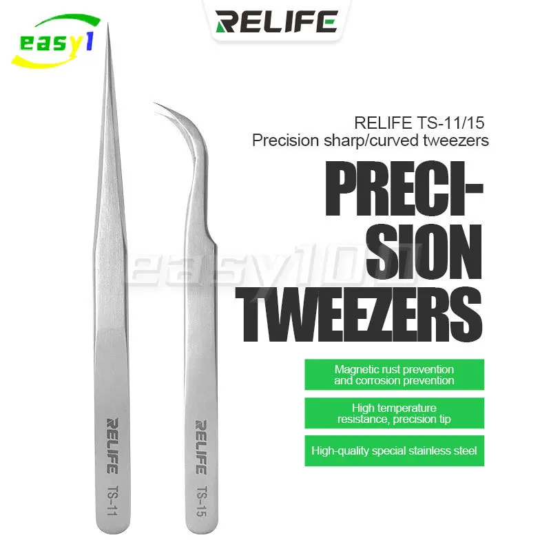 RELIFE TS-11 TS-15 High Hardness Maintenance Tweezers Anti-Static Straight Curved Phone CPU IC Repair Clips Hand Tool