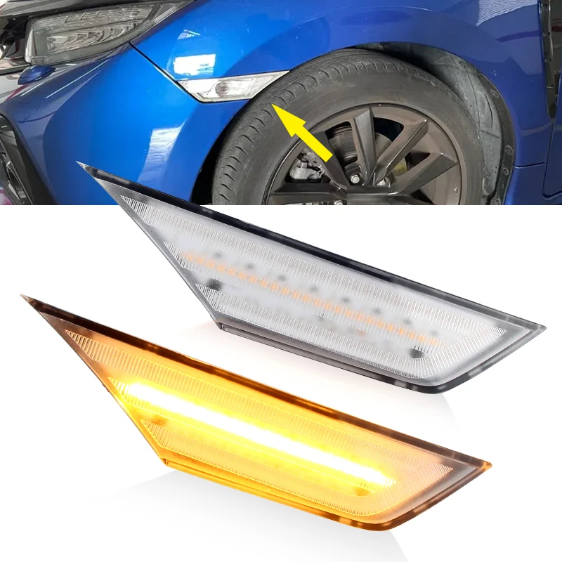 2pcs Car Side Signal Lights Marker Lamp Lens LED Bulbs For Honda Civic 2016 2017 2018 2019 2020-2021 34350-TET-H01 34300-TET-H01