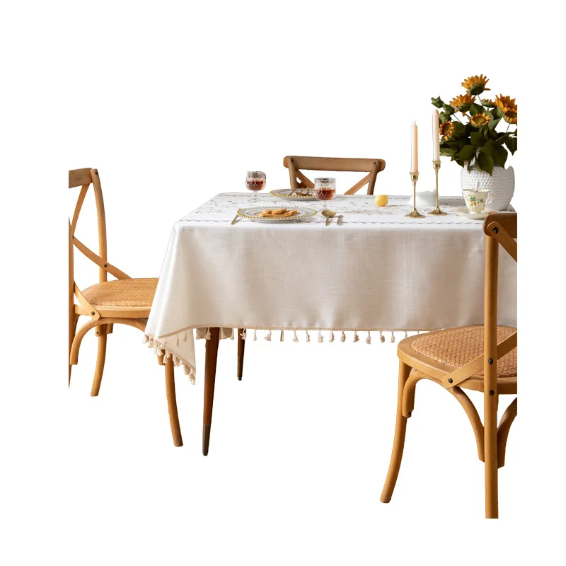 Modern Minimalist White Tablecloth, INS Style Cotton Linen Fabric, Fresh Rectangular Waterproof Dining/Desk Cover