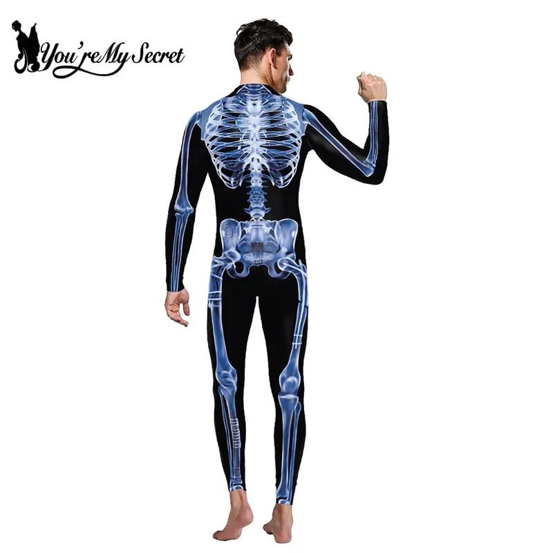 [You're My Secret]Halloween Cosplay Costumes For Adult Skeleton Printed Zentai Jumpsuit Performance Bodysuits Party Fancy Outfit