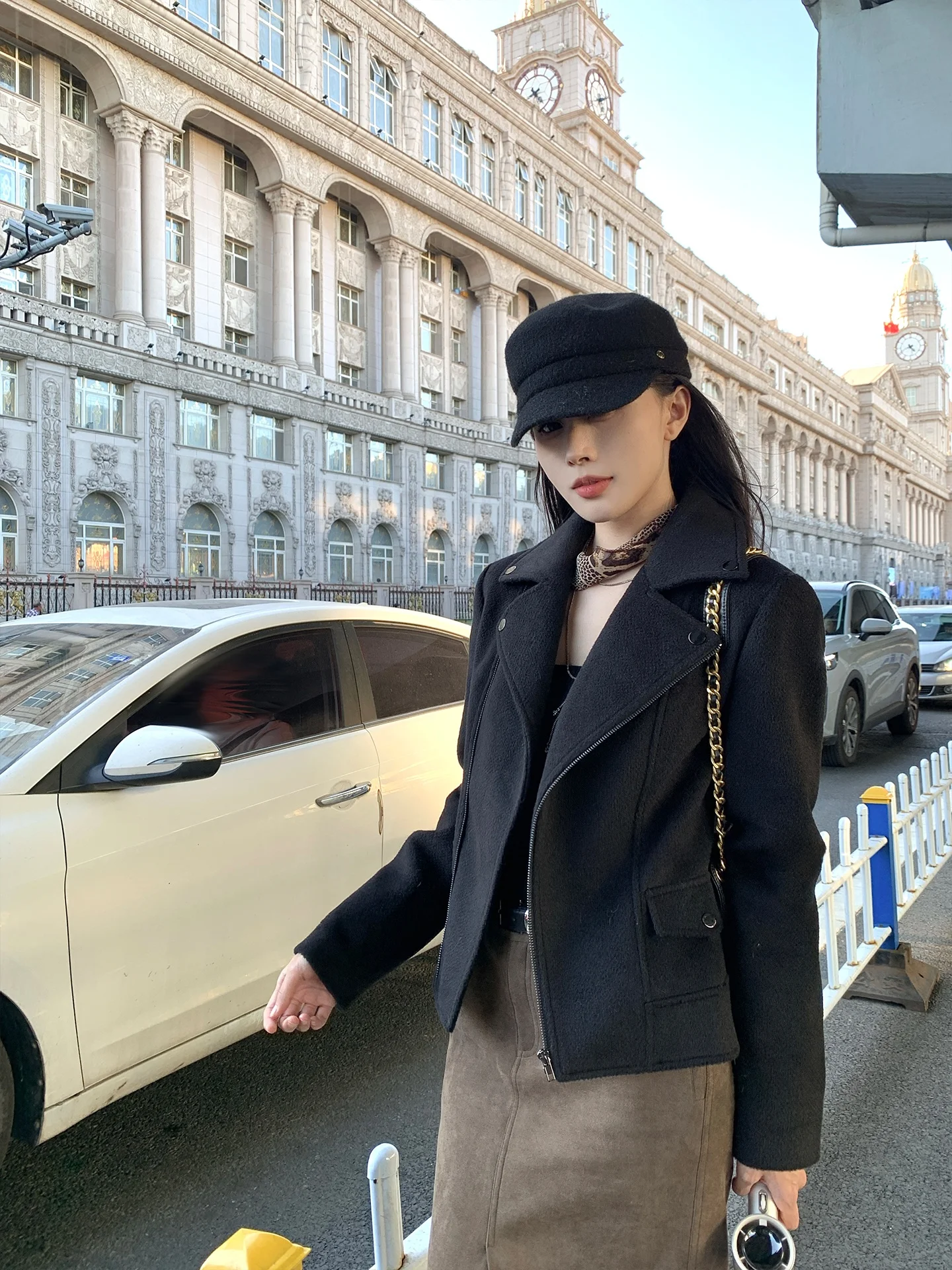 

He Chenxi Bla White Double Color ort Woolen Coat Autumn Winter New Sle Slimming Waistcoat Cardigan Top for Women