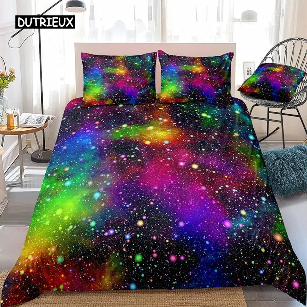 

Rainbow Galaxy Duvet Cover Rainbow Quilt Cover Set Colorful Stars Space Psychedelic Polyester Bedding Set Double Queen King Size