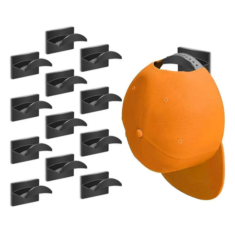 AEE3-12 PCS Adhesive Hat Hooks Black ABS For Wall,Hat Racks For Baseball Caps,For Wall, Door, Closet, Room Decorate