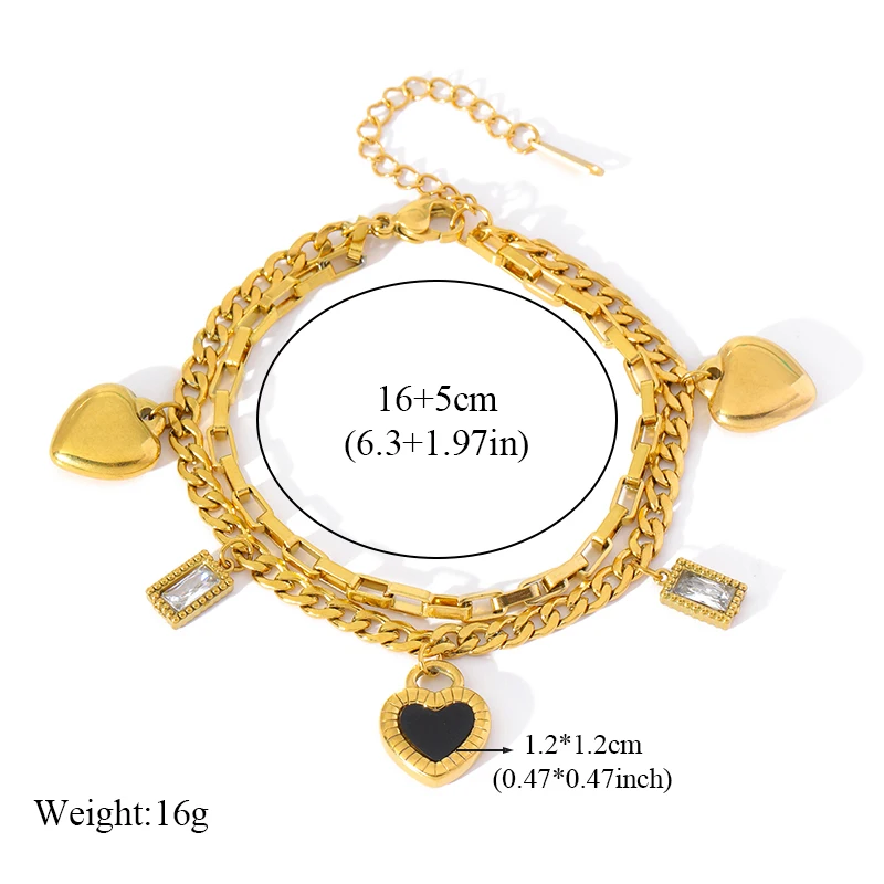 EILIECK Stainless Steel Reversible Heart Charm Bracelet For Women Trendy 18K Gold Plated Waterproof Wrist Chain Jewelry Gift