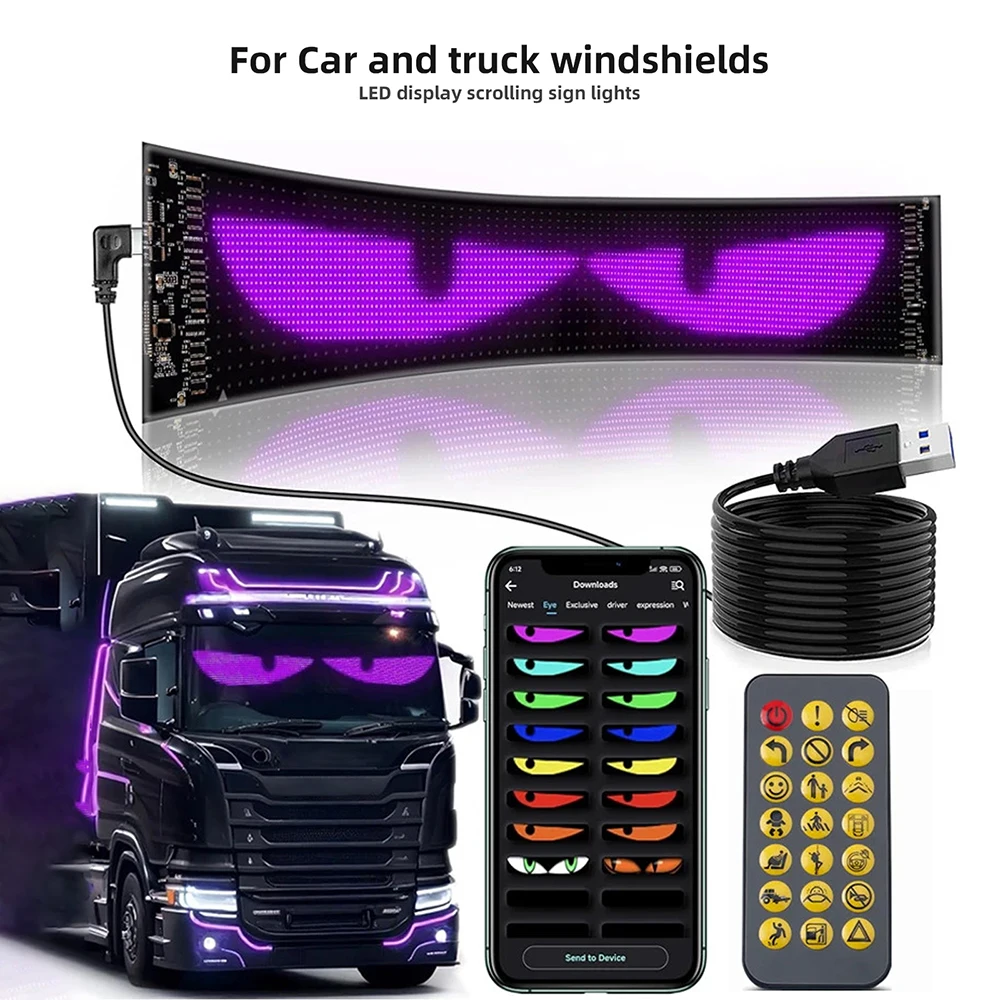 

LED Car Devil Eyes Display Scrolling Sign Light APP Control Synchronize Multiple Programmable RGB Screen for Truck Windshield