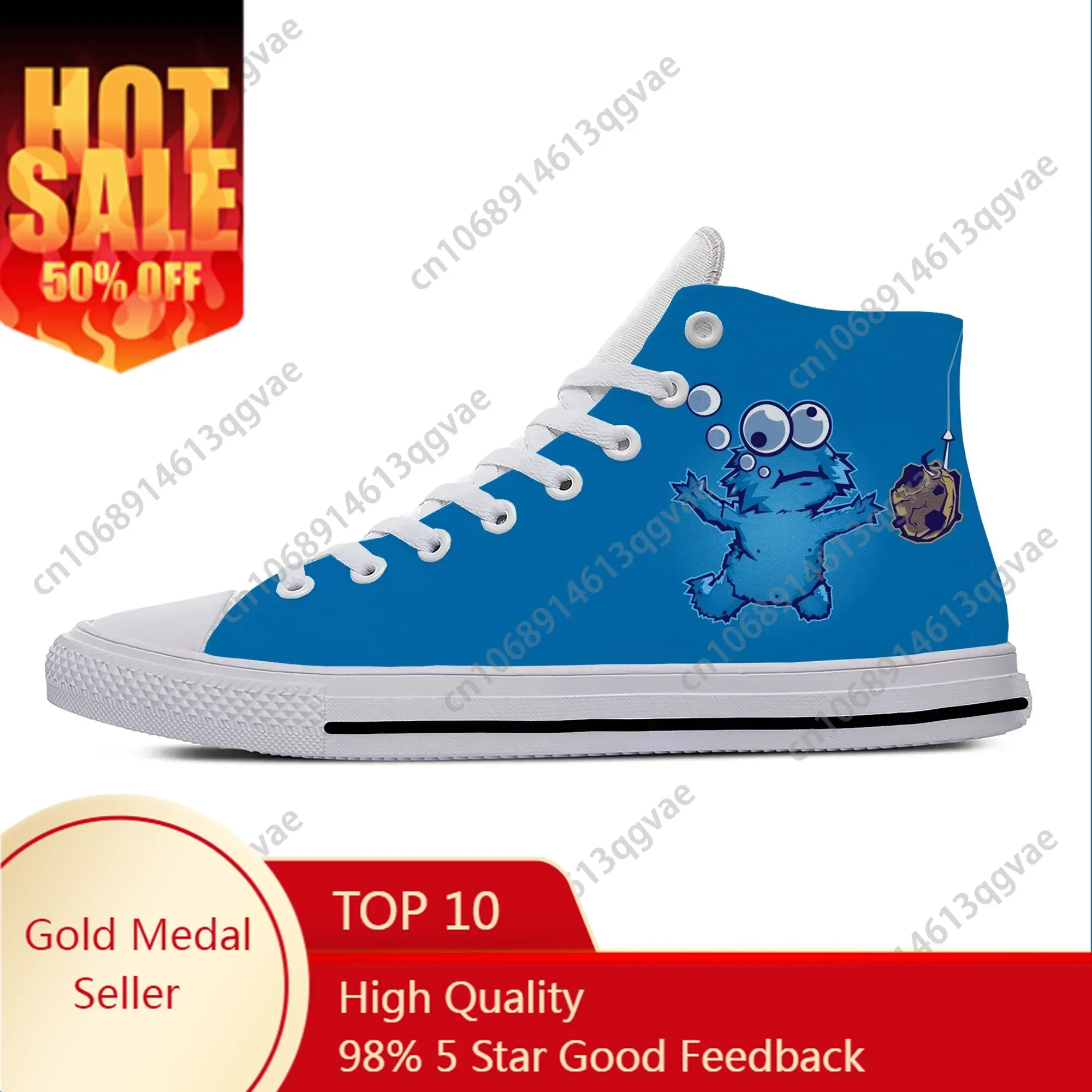 

Blue Monster Anime Cartoon Manga Comic Cookie High Top Sneakers Mens Womens Teenager Canvas Sneaker Couple Custom Made Shoes