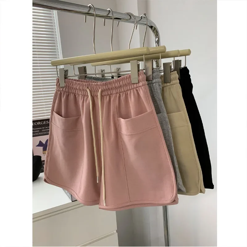 

Dopamine plus drawstring pocket women's loose casual summer border wide leg solid color shorts