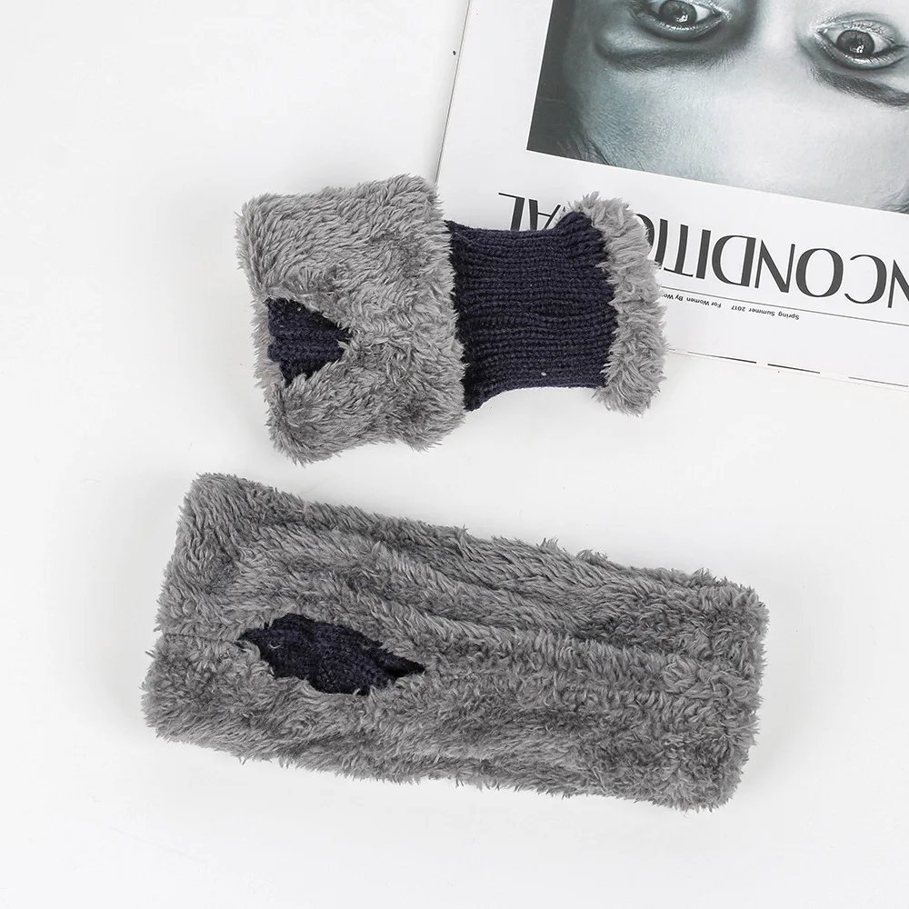 Guantes mullidos de manga corta para mujer, cubiertas de manga elástica de punto para caminar, suaves y cálidos, para compras, invierno y otoño
