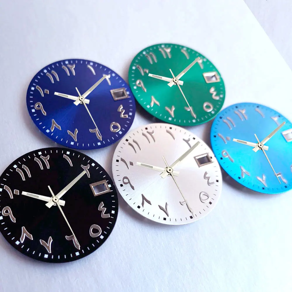 Mods New Black White Blue Green Middle Eastern Arabic Numeral 28.5mm Watch Dial Face Date Dial Fit Japan NH35 NH36 NH38 Movement