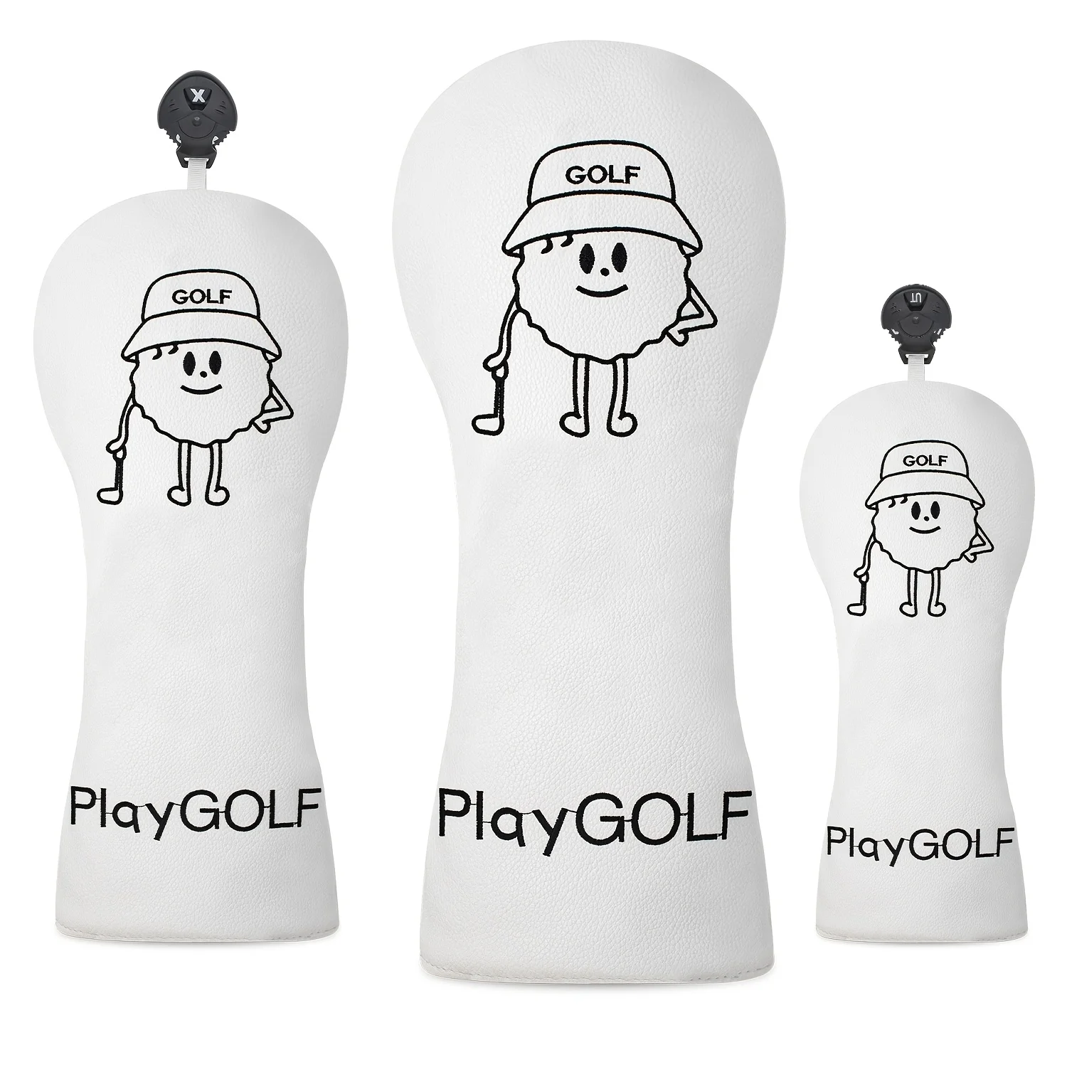 Housses de clubs de golf au design 'The Ordinary Person Playing Golf' pour 1 ou 3 clubs (Driver, Fairway, Hybrides) - Housses de tête pour clubs de golf