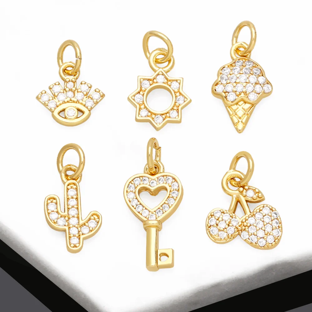 OCESRIO Little Key Charms for Bracelet Earring Copper Gold Plated CZ Evil Eye Ice Cream Cherry Jewelry Making Supplies chma231