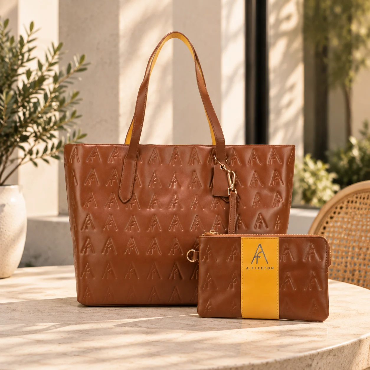 2Pcs Women's PU Leather Tote Bag Set, Embossed Large Capacity Shoulder Handbag with Clutch Purse for Work, Shopping & Daily Use
