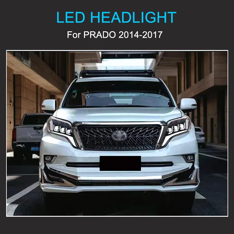 1 Pair LED Headlight Assembly for Toyota Prado 2014-2017 Headlights Plug and Play with LED DRL Dynamic Turning Front Head Lights