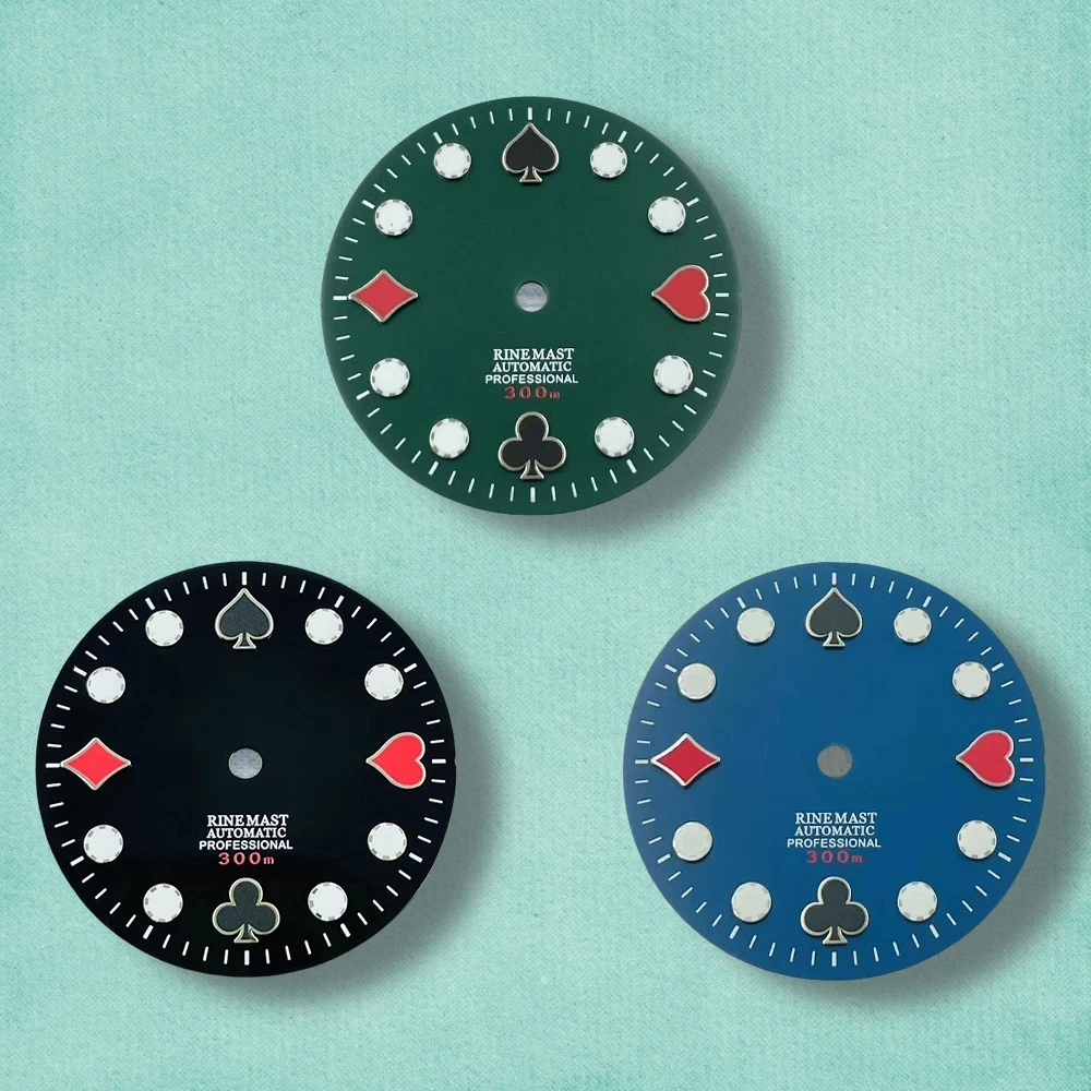 

28.5mm S Logo Poker Dial Fit NH35/NH36/4R/7S Japanese Movement Green Luminous High-Quality Dial Watch Modification Accessories
