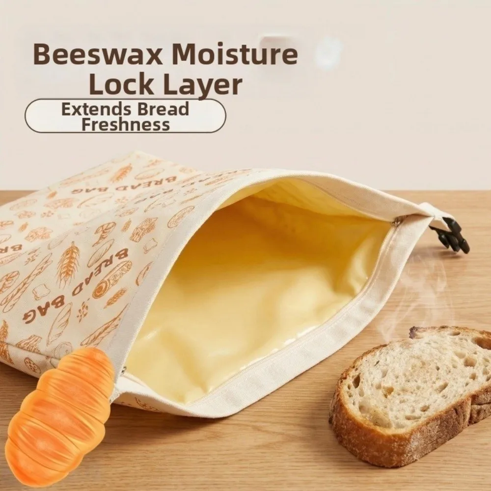 Reusable Beeswax Bread Bags Cotton Beeswax Coated Bread Storage Bags 43*33cm Zipper Closure Fresh-Keeping Bread Bags Freezer Use