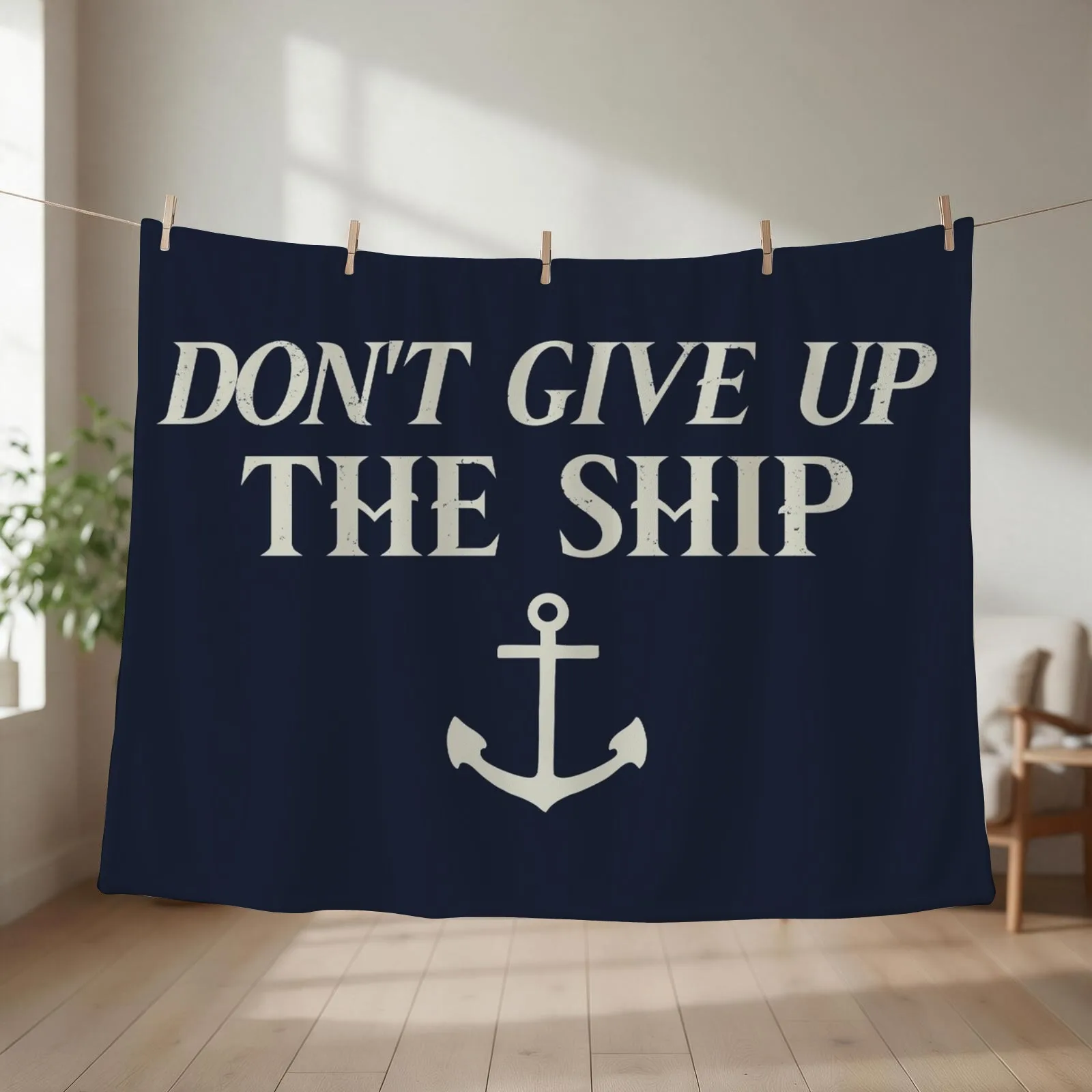 Don't Give Up The Ship (Commodore Perry Flag) Throw Blanket couch cozy soft plush fuzzy picnic outdoor blanket