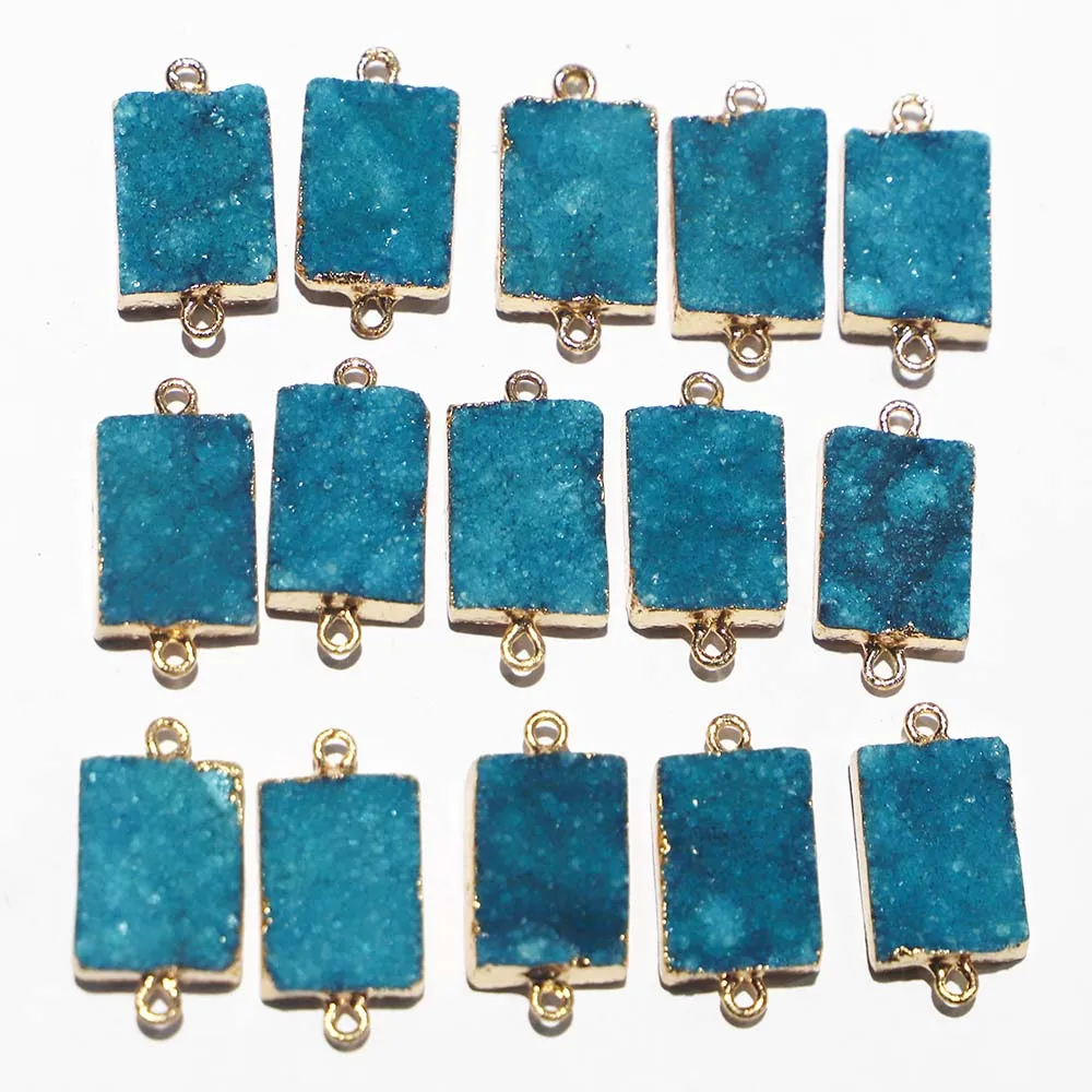 

6pcs/lot New Natural Raw Stone Blue Crystal Pendant Electro Plated Pack With Gold Edge Charms Hand Catenary Necklace Accessories