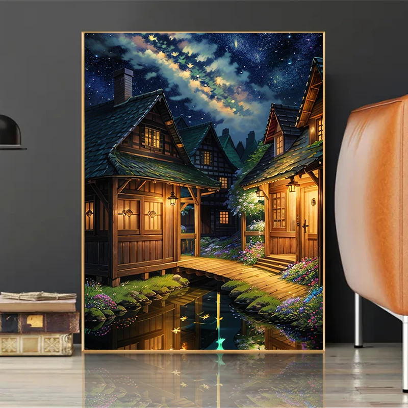 5D DIY Diamond Painting Nature Scenery House Building Mosaic Diamond Embroidery Painting Full Round Diamond Home Decor Gift