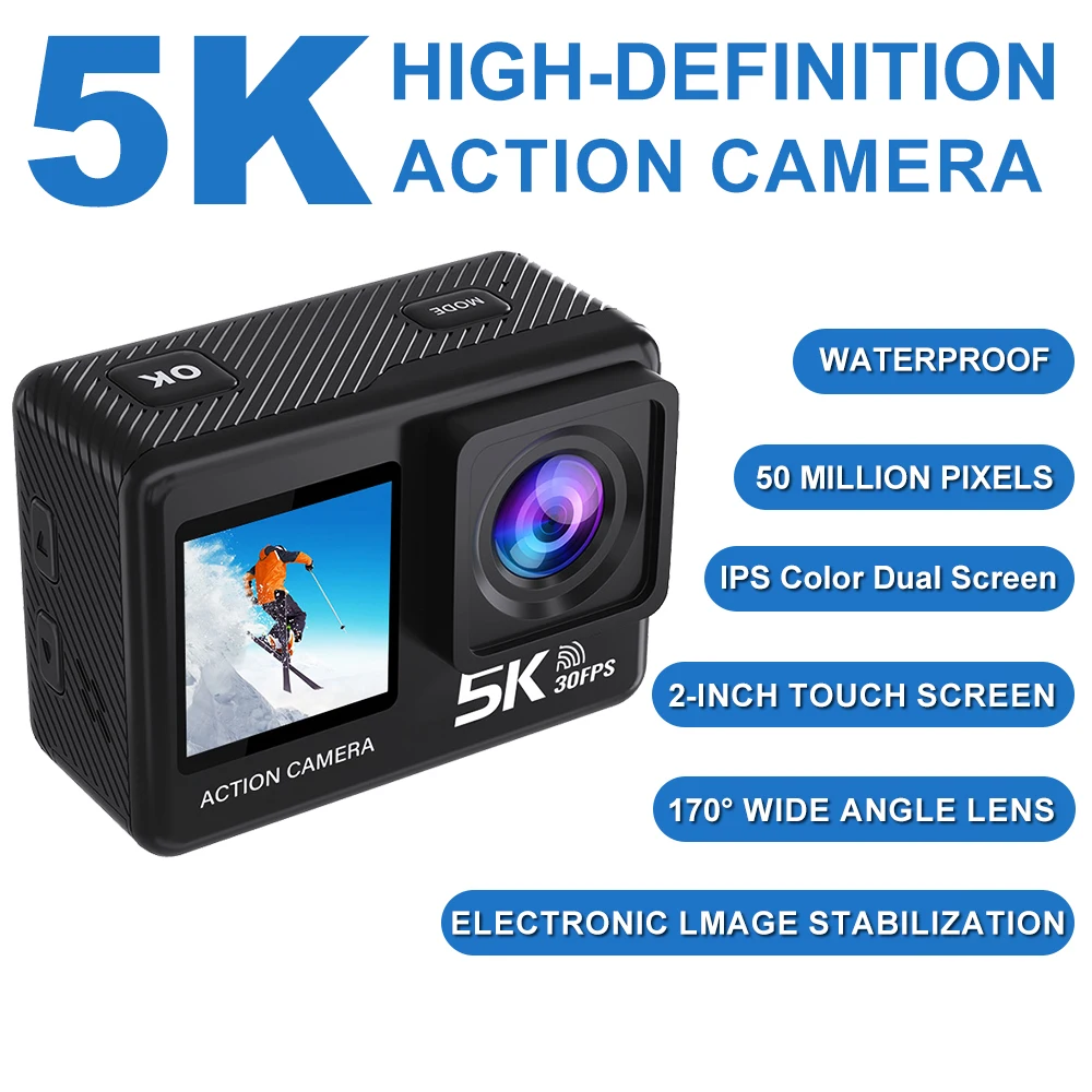 Action Camera 5 k30fps 4 k60fps 2.0 Touch LCD EIS Dual Screen 48MP wi-fi 170 ° DVR Webcam 30M impermeabile 5X Zoom fotocamera sportiva