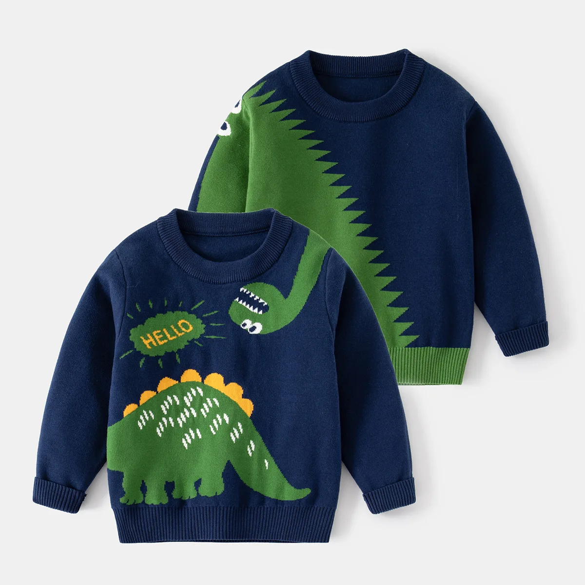 

Children's Round Neck Sweater Long Sleeve Autumn and Winter Boys and Girls Dinosaur Design Outer Wear Casual Loungewear Outfit