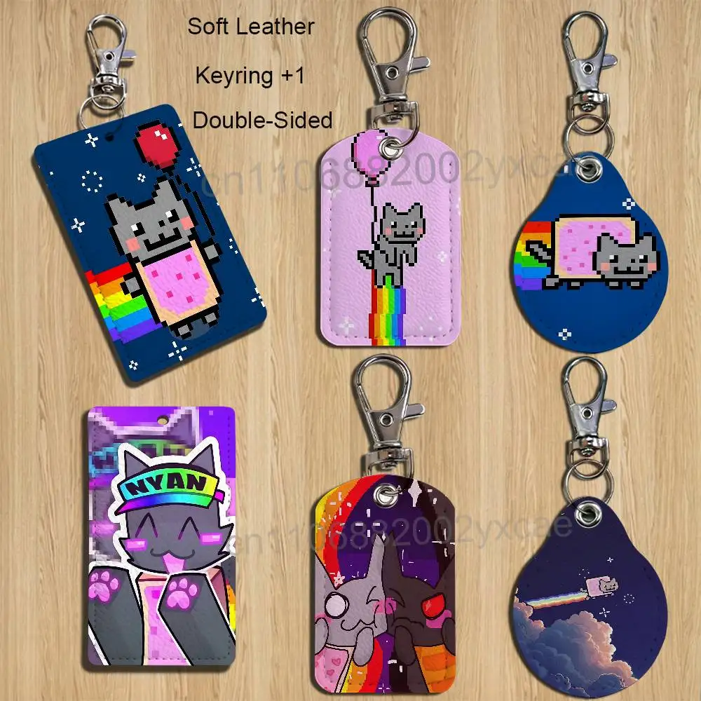cute Rainbow Alien Nyan Cat Keychain Holder Suitable For Subway Bank Card Bus Card Badge Holder Wallet Card Textured pattern