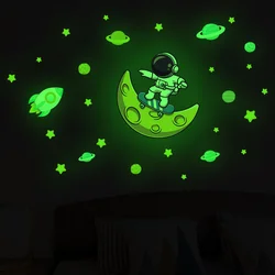 1Pc Cartoon Astronaut Moon Planet Glowing Wall Stickers Baby Kids Room Decor for Bedroom Decoration Living Room Wall Decals