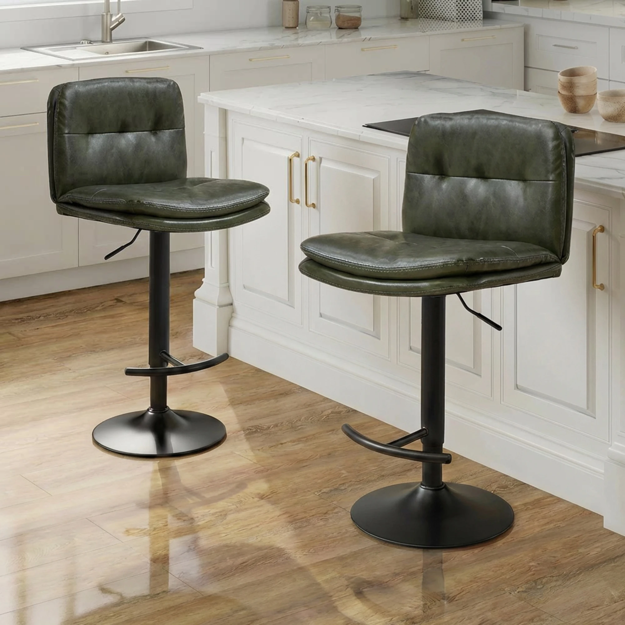 TCGBKAF Adjustable Height Swivel Bar Chair Faux Leather Upholstered Counter Stool with Backrest Modern Home Kitchen Island Bar Chair With Footrest