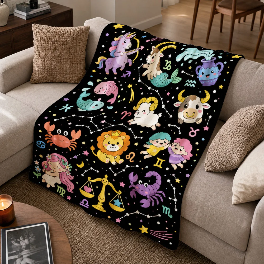 Zodiac Astrology Throw Blanket for Sofa Couch Decor Celestial Constellation Pattern Gift Fleece Throw for Bedroom Living Room Ho