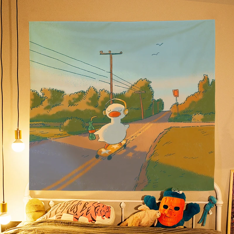 Nette Ente Hintergrund Tuch Cartoon Mädchen Schlafzimmer Wand Tuch Vermietung Transformation Schlafsaal Nachttisch Dekoration Hängen Tuch