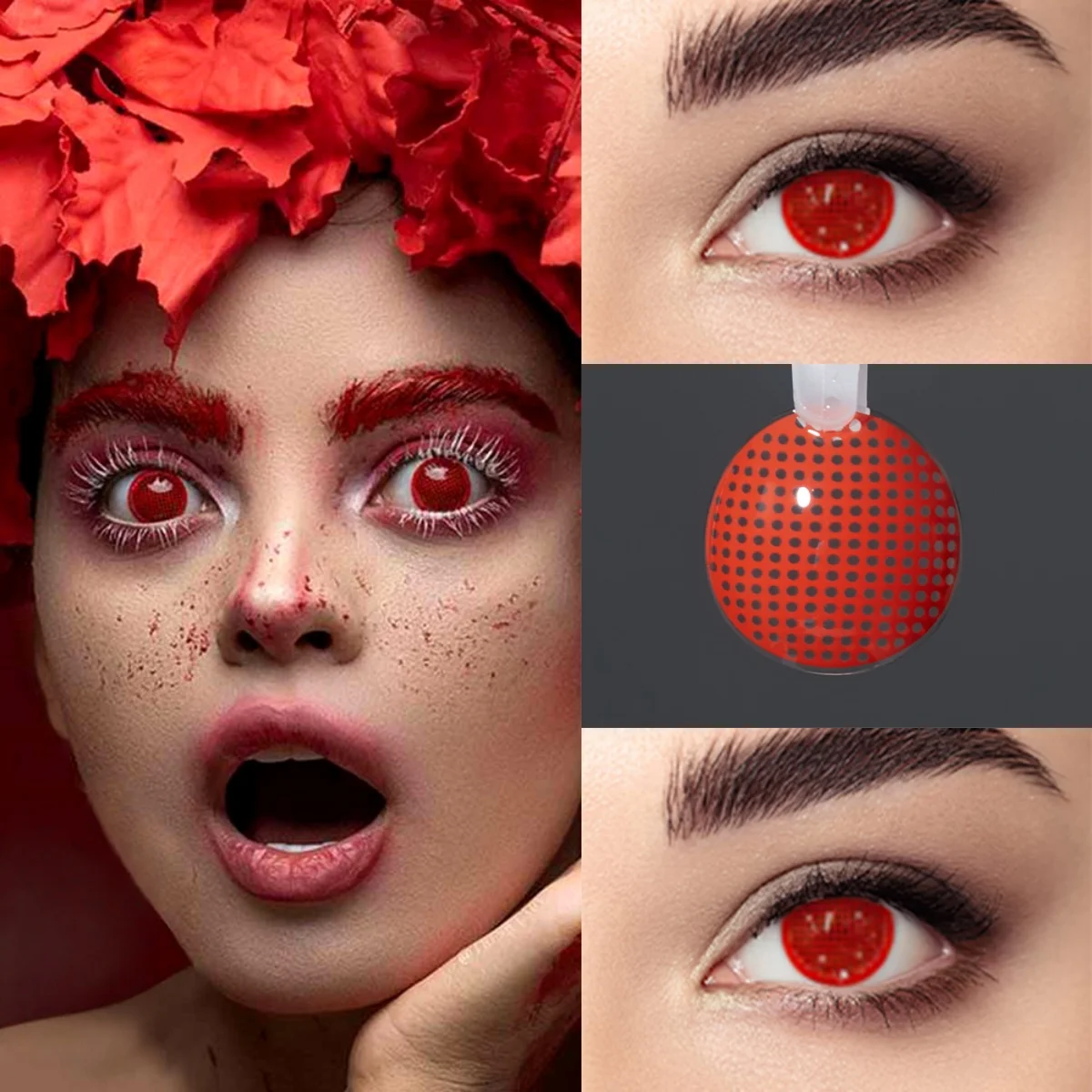 VISUASHOW Blind Block Cyan Mesh Weiße Farbige Kontaktlinsen Lila Rot Verrückte Anime Cosplay Halbjährliche Kontaktlinsen für Halloween – Detail 3