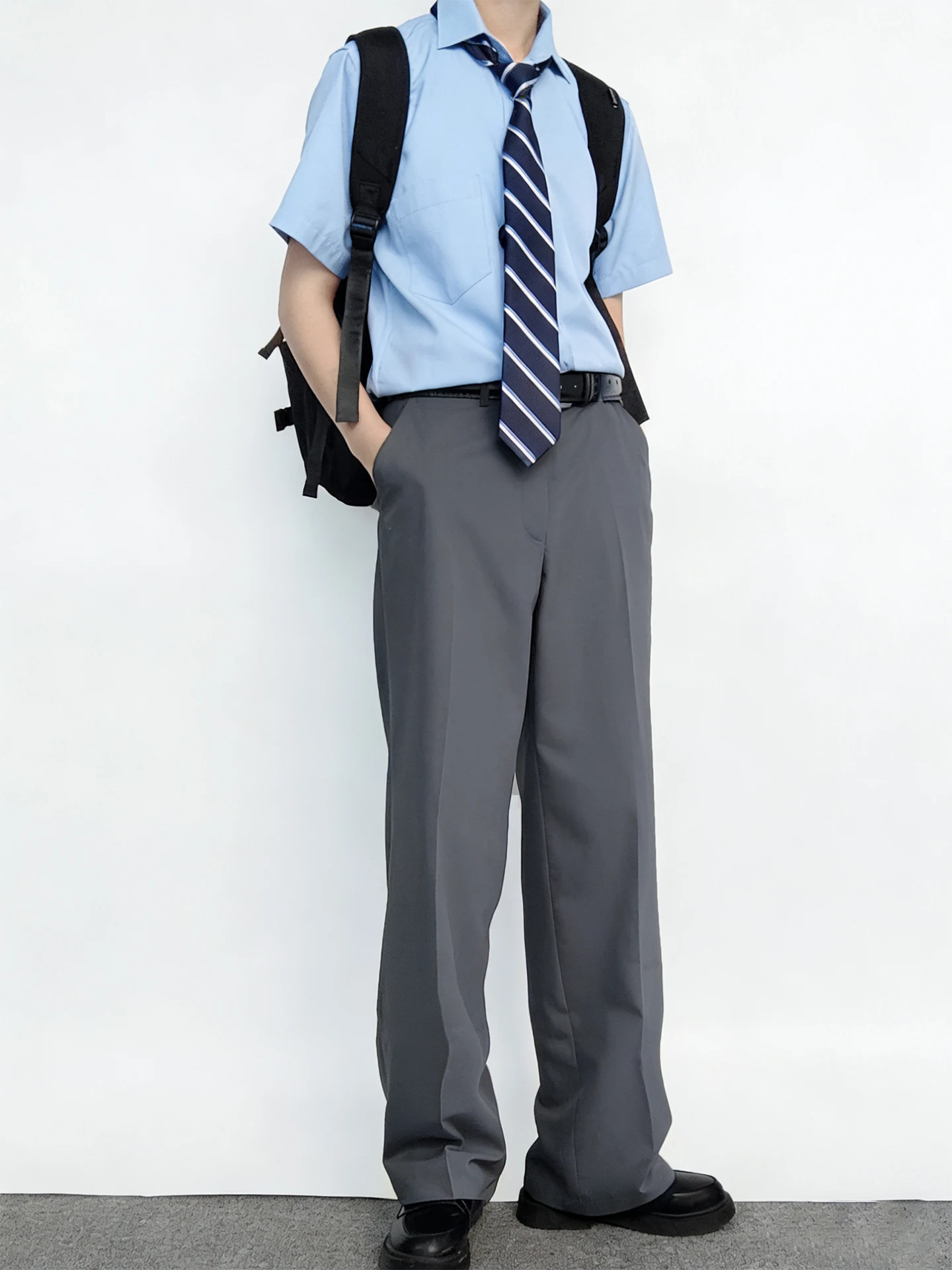 

Men's And Women's Casual Straight Leg Uniform Trousers Drapey Deep Grey Spring Summer Leisure Floor-Length Pants