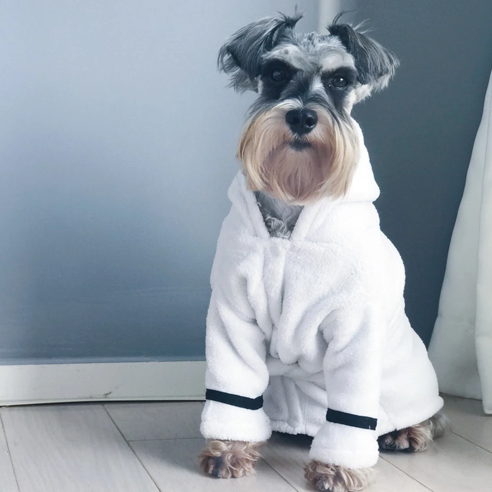 

Dog Bathrobe after with Hoodie Pet Super Absorbent Robes for Medium Dogs White The Cat Pajamas