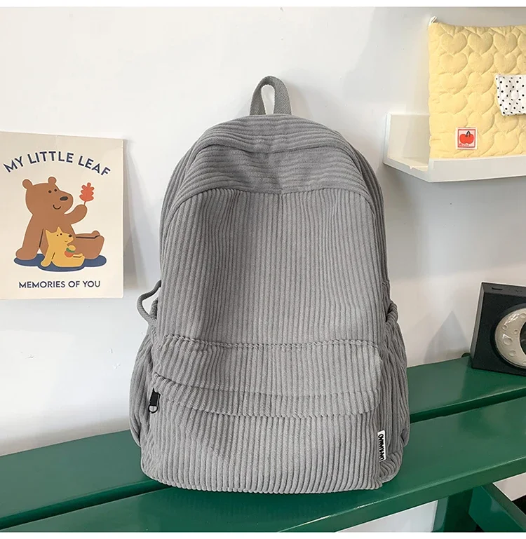 Solid Nylon Soft Sewing Thread Zipper School Bags 2026 High Quality Large Capacity Bags Corduroy Casaul Softback Youth Backpack